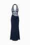 Navy Lace Bodice Halter Maxi Dress
