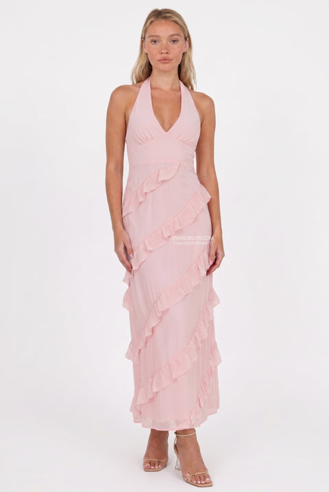 Blush Satin Bias-Cut Maxi Dress