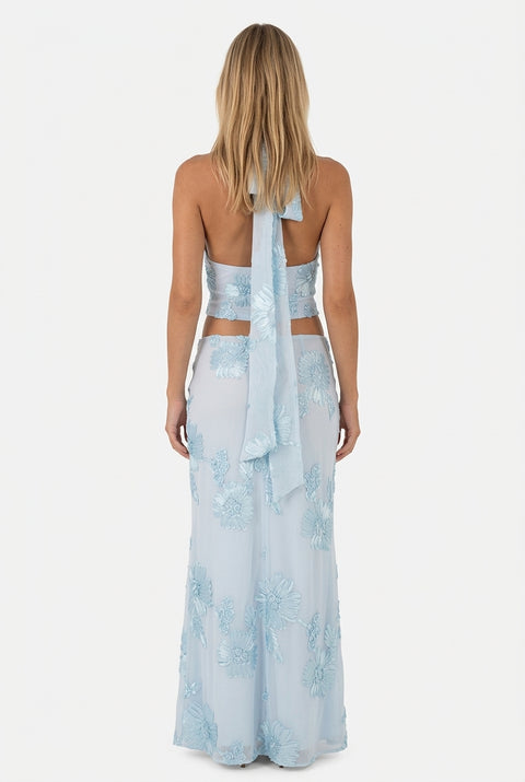 Light Blue Floral Appliqué Maxi Set