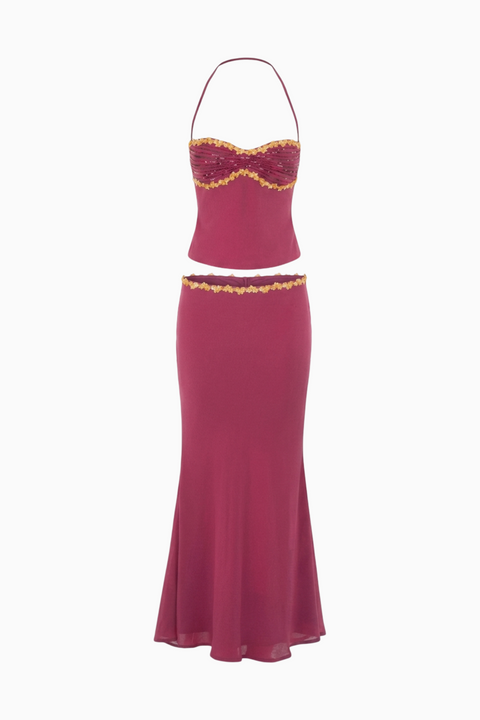Burgundy Halter Maxi Set