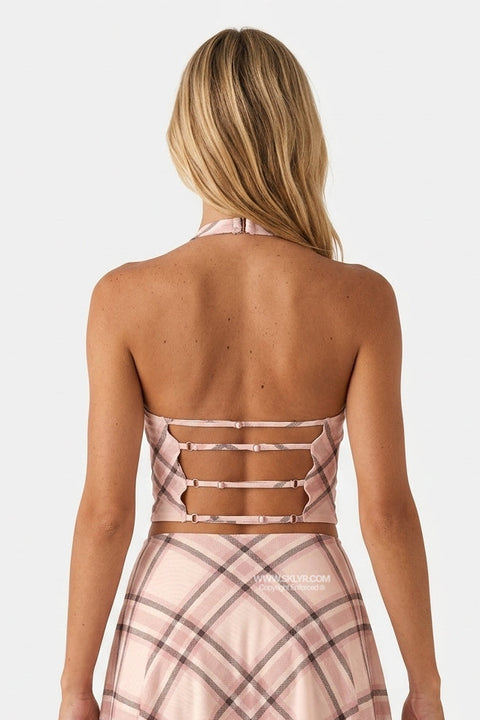 Pink Plaid Crop & Mini Skirt Set