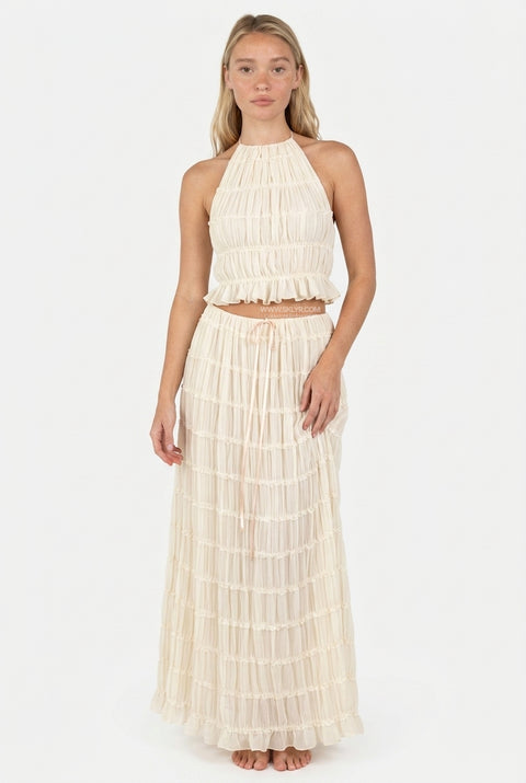 Cream Maxi Skirt & Top Set