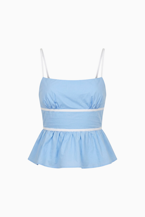 Blue Ruched Spaghetti Crop Top