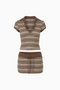 Brown Ribbed Crop & Skirt Set