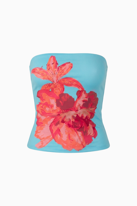 Tropical Floral Print Strapless Tube Top