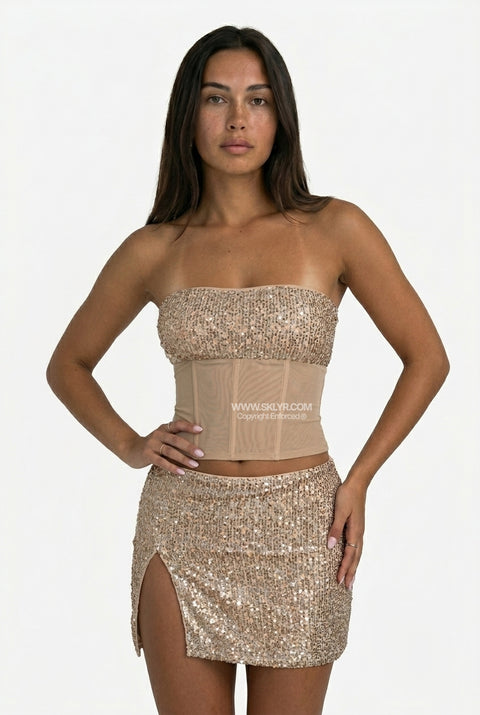 Champagne Corset & Mini Skirt Set
