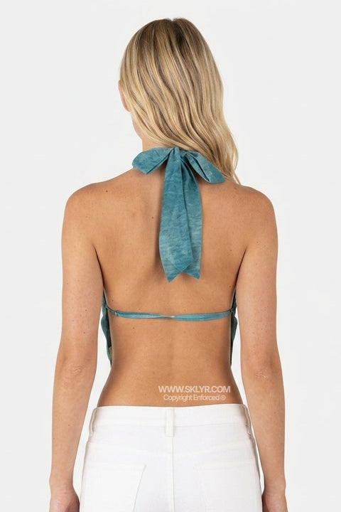 Teal Cowl-Neck Draped Top