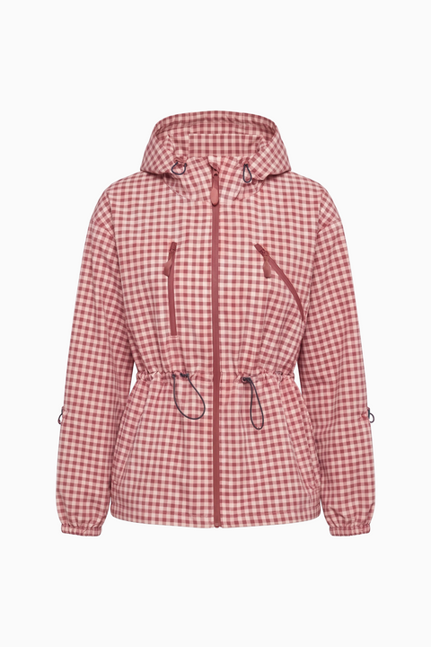 Gingham Check Zip-Up Hooded Utility Jacket