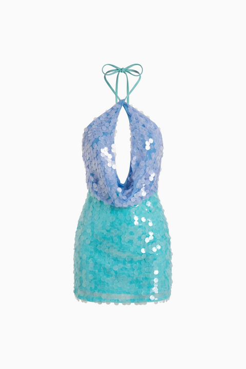 Blue and Aqua Two-Tone Sequin Mini Dress