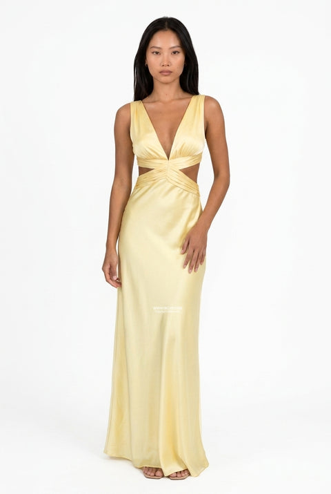 Elegant Plunge Neckline Cut-Out Gown Dress
