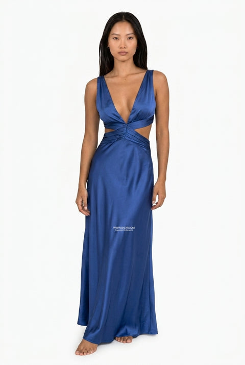 Elegant Plunge Neckline Cut-Out Gown Dress