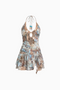 Patterned Cut-Out Halter Mini Dress