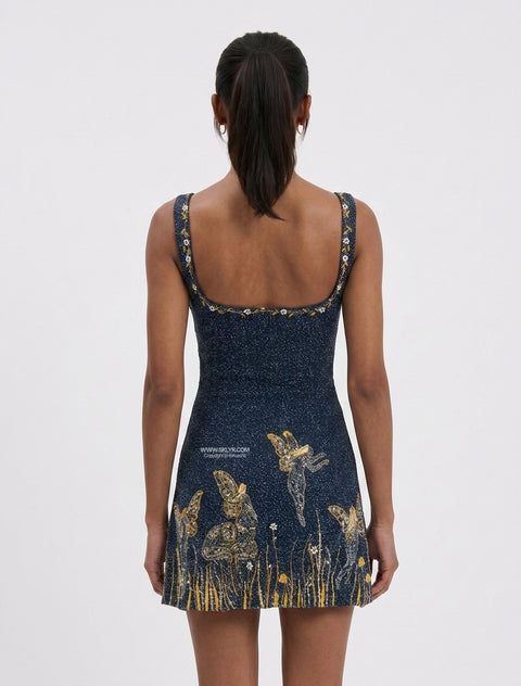 Navy Celestial Beaded Mini Dress
