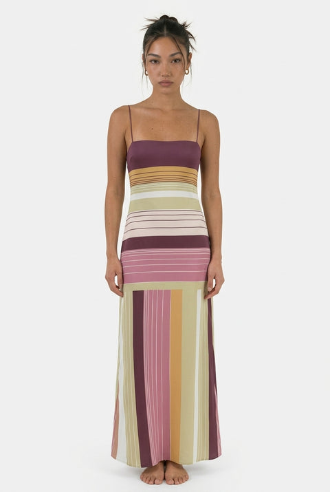 Multi-Tone Earthy Striped Maxi Dress