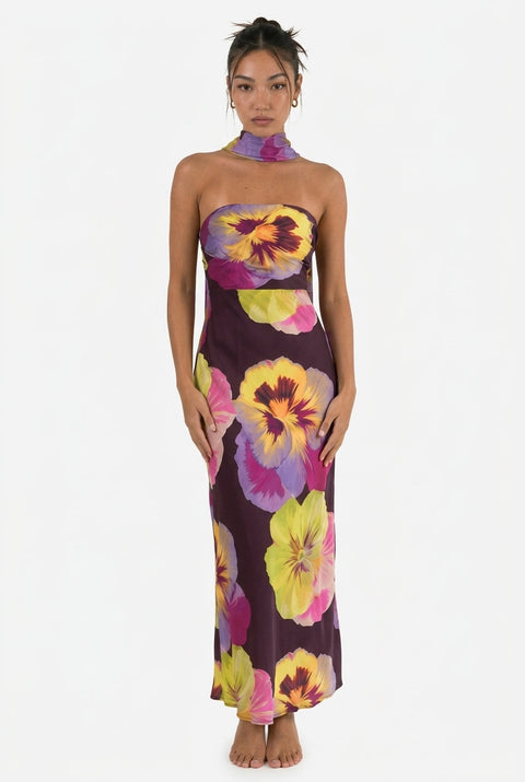 Violet Floral Chiffon Midi