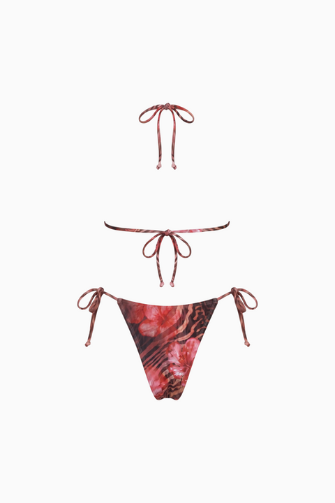 Abstract Red Tie-Side Micro Bikini