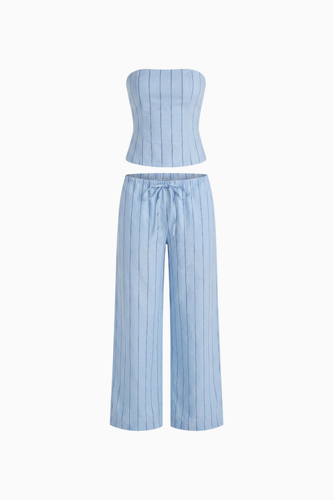 Striped Strapless Corset and Wide-Leg Trouser Set