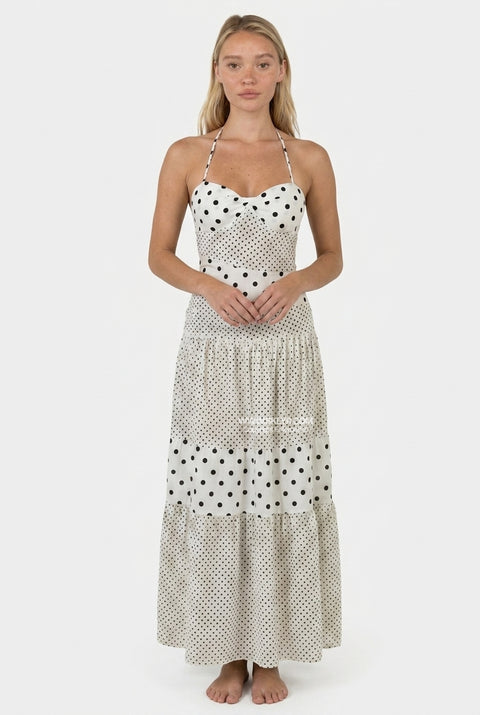 Brown Polka Dot Fitted Maxi Dress