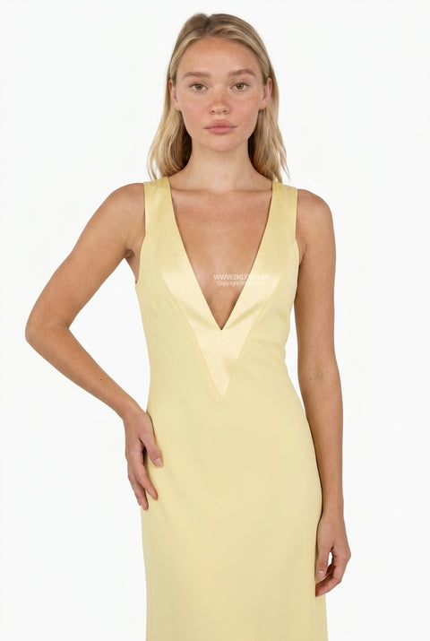 Mauve Deep V-Neck Satin Maxi Dress