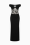Black Off-Shoulder Lace-Panel Maxi Dress