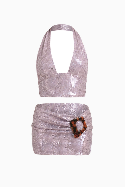Silver Metallic Crop & Mini Skirt Set