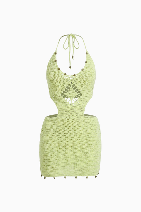 Matcha Green Crochet Cutout Mini Dress