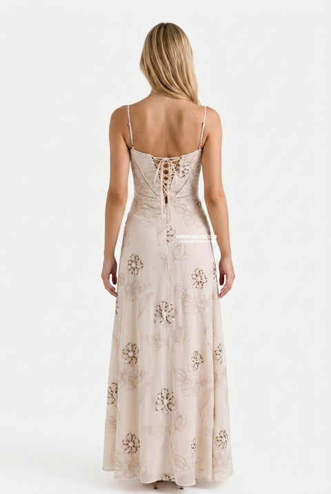 Blush Floral Embellished Maxi Dress