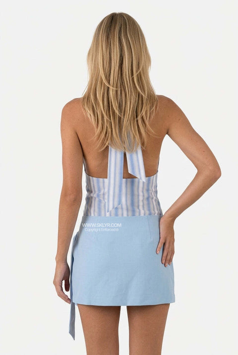 Blue Ruched Halter & Mini Set