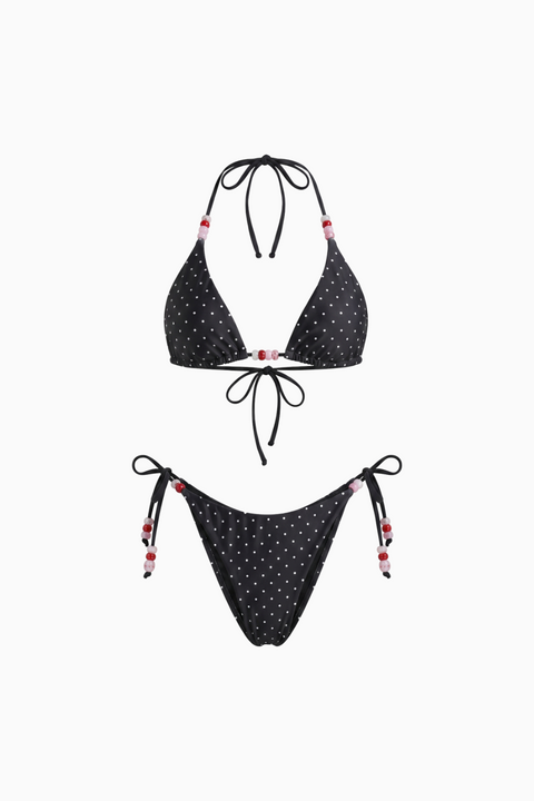 Black Pin Dot Beaded Bikini