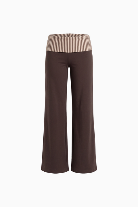 Striped Contrast Waist Wide-Leg Lounge Pants