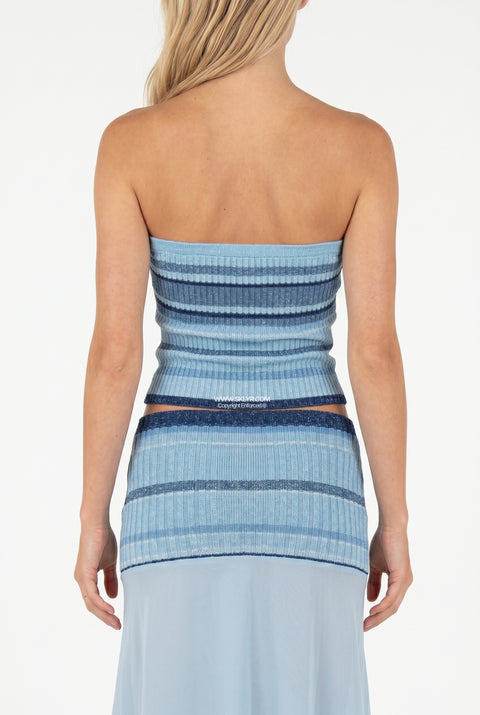 Blue Tonal Striped Knit & Chiffon Set