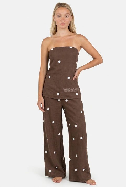Brown Polka Dot Wide-Leg Set