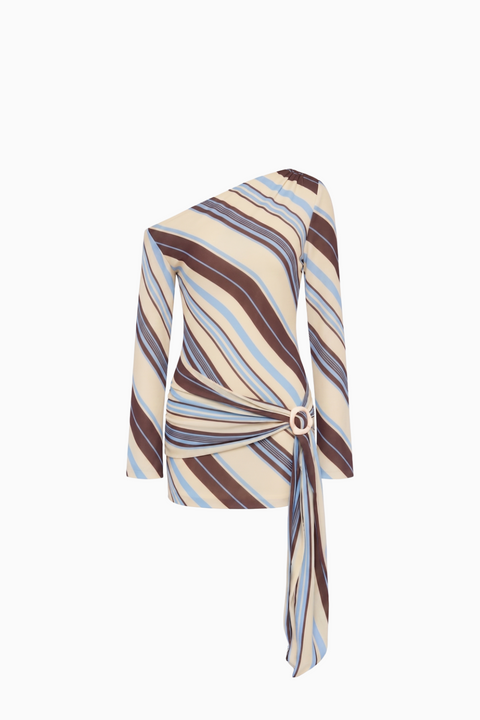 Off-The-Shoulder Diagonal Stripe Draped Dress