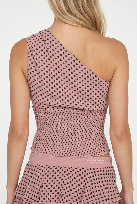 Blue Polka Dot One-Shoulder Tiered Set