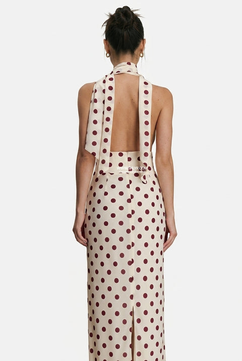 White Polka Dot Halter Midi Dress