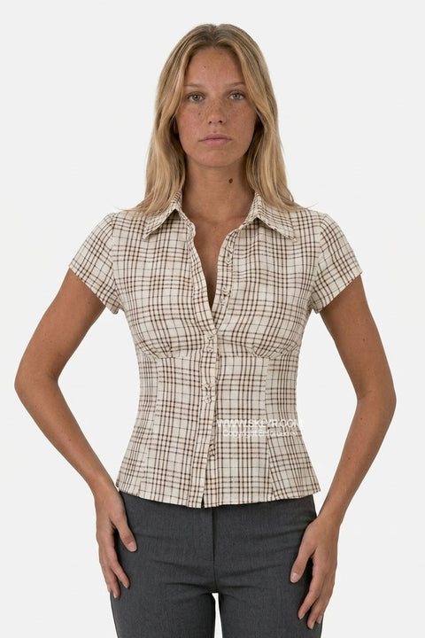 Structured Plaid Button-Front Top