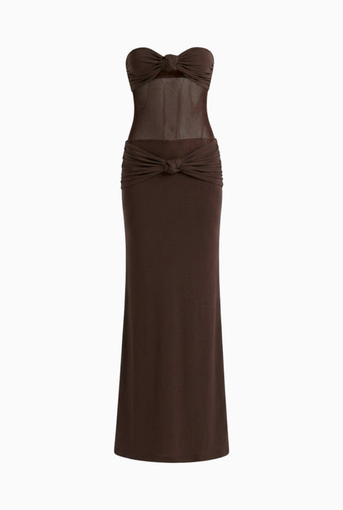 Brown Mesh Ruched Mini Dress