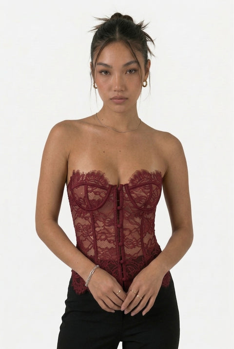 Deep Burgundy Lace Corset Top