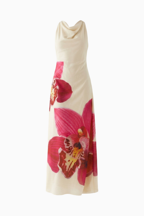 Ivory Floral Draped Maxi Dress