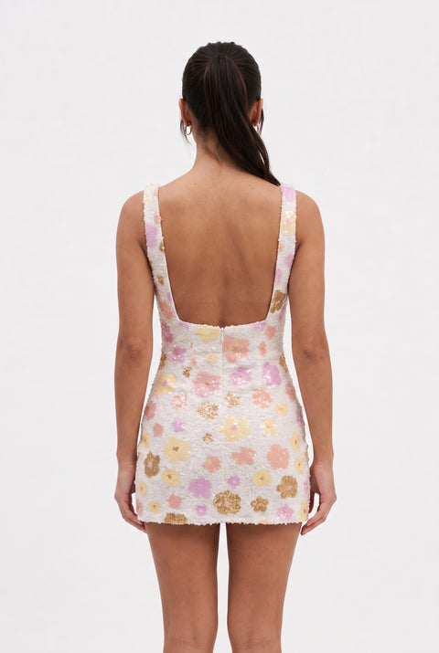 Pastel Bloom Shimmer Mini Dress