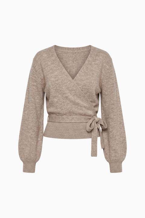 Heather Grey V-Neck Knit Wrap Sweater
