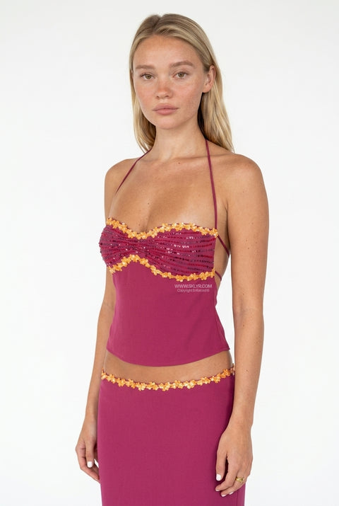 Burgundy Halter Maxi Set