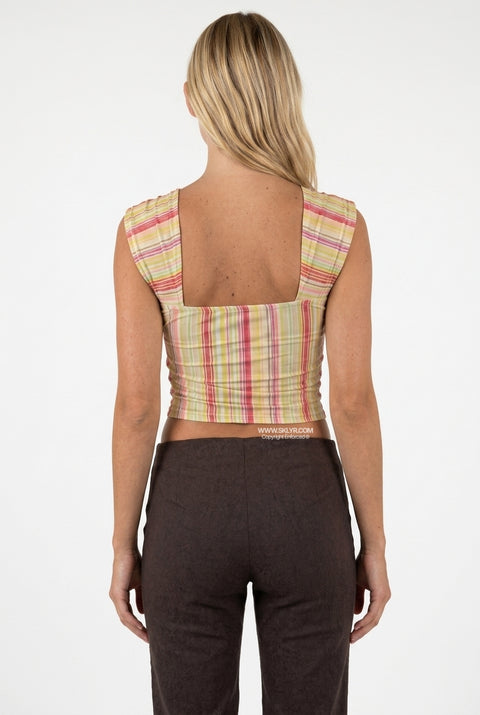 Yellow Polka Dot & Stripe Fitted Crop Top