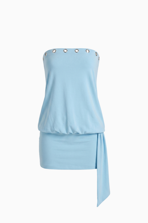 Strapless Eyelet Drop-Waist Mini Dress
