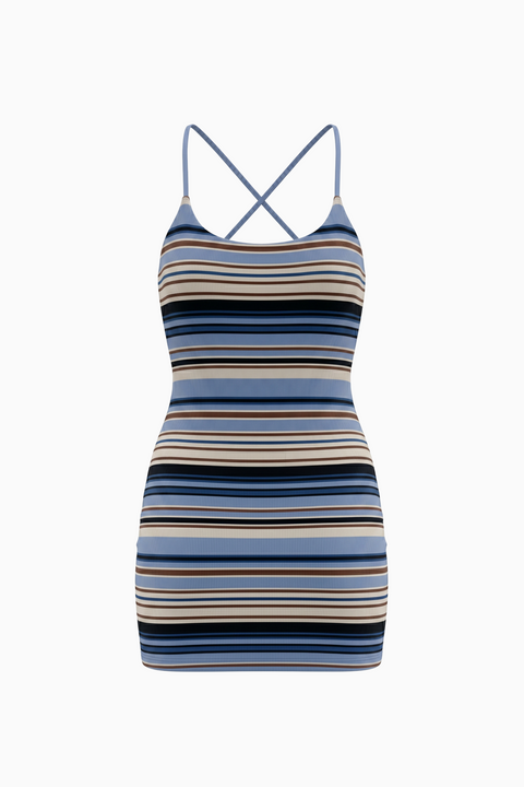 Blue Stripe Fitted Mini Dress