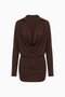 Cowl Neck Long Sleeve Mini Shirt Dress
