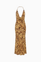 Cowl Neck Abstract Animal Print Maxi Dress
