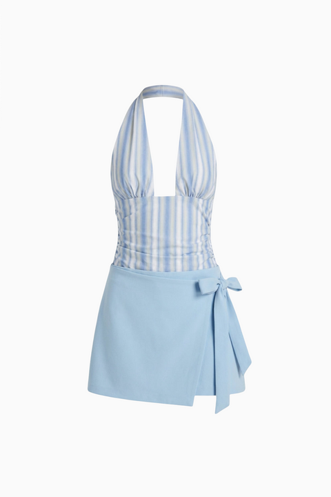 Blue Ruched Halter & Mini Set
