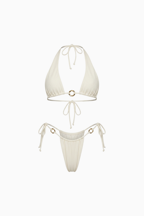 Gold-Link Cream Triangle Bikini