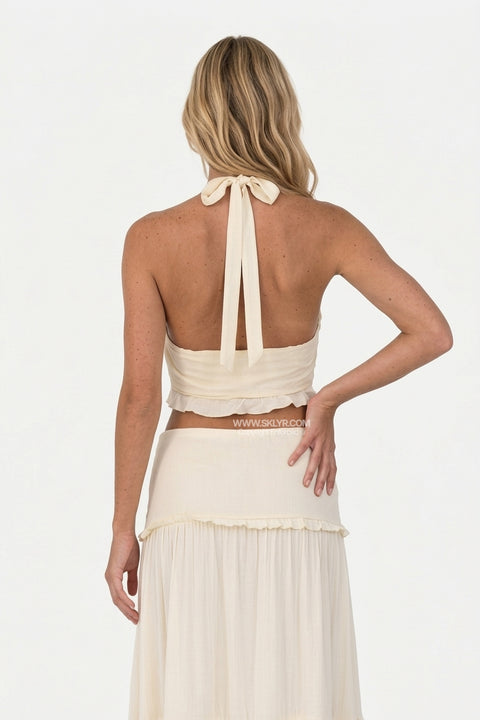 White Lace Halter & Wide-Leg Set